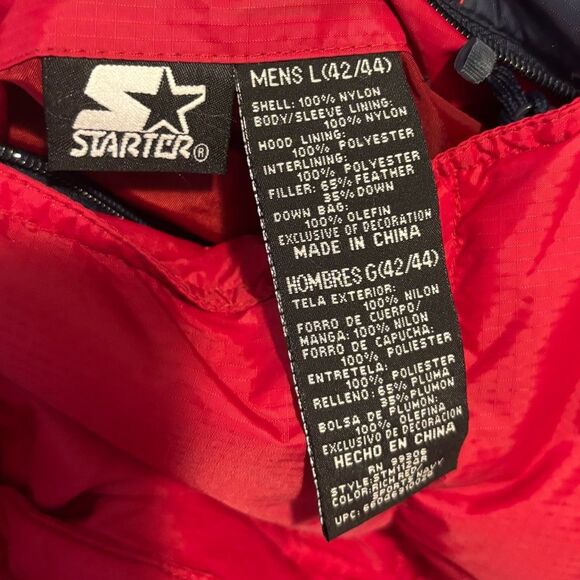 Vintage 90's Y2K Red White Blue Starter Puffer Jacket Mens Size Large Reversible - Picture 9 of 10